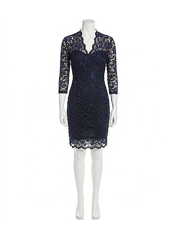 Karen Kane V-Neck Scallop Hem Lace Dress in Navy (view 1)