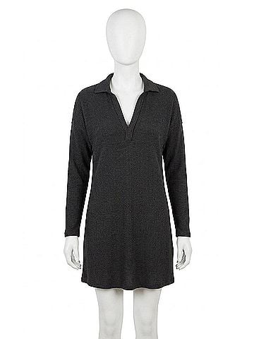 Lilla P Split Neck Collared Dress in Black (view 1)