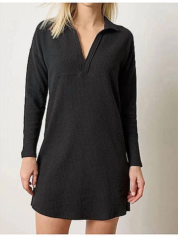 Lilla P Split Neck Collared Dress in Black (view 2)