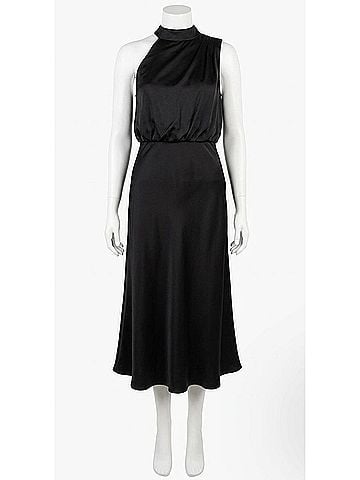 Maggy London One Shoulder Asymmetrical Midi Dress in Black (view 1)