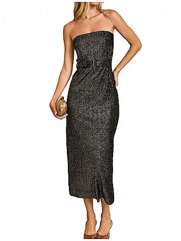 Dress Forum Midnight Muse Velvet Strapless Dress in Black/Gold (view 2)