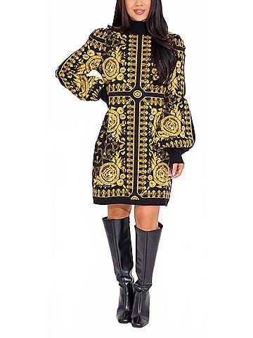 Alden Adair Coco Sweater Dress in Black And Gold (view 2)