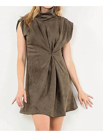 THML Stormy Suede Dress in Olive (view 2)