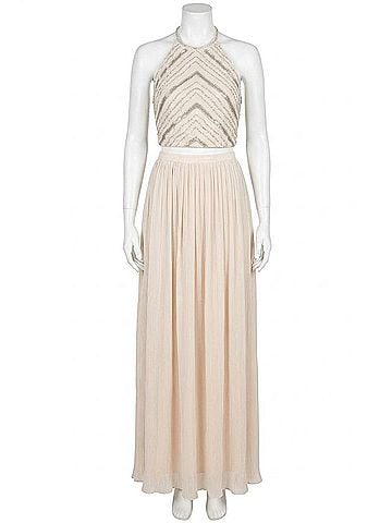 Aidan Mattox Halter Neck Two-Piece Long Dress in Champagne (view 1)