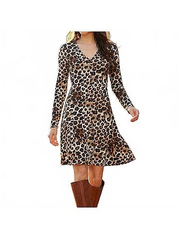 Karen Kane Long Sleeve Fit And Flair Dress in Animal Print (view 2)