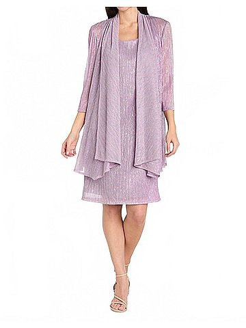 R&M Richards Solid Metallic Jacket Dress Set in Magnolia (view 2)