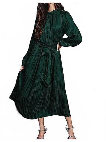 Dress Forum Houndstooth Satin Midi Dress in Forest Green (view 2)