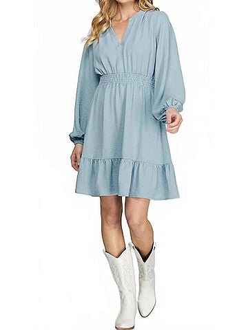 She + Sky Woven Dress in Sky (view 2)