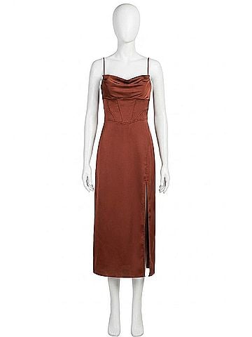 Dress Forum Corset Satin Midi Dress in Cinnamon (view 1)