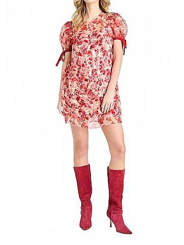 Cinq à Sept Floral Ribbons Junette Dress in Cherry Red (view 2)