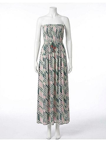 Mystree Palm Tree Vibes Strapless Maxi Dress in Teal/Mauve (view 1)