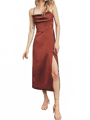 Dress Forum Corset Satin Midi Dress in Cinnamon (view 2)