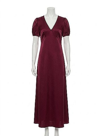 Molly Bracken Satin Maxi Dress in Dark Red (view 1)