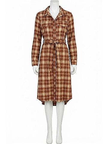 She + Sky Long Sleeve Midi Shirt Dress in Chestnut Plaid (view 1)