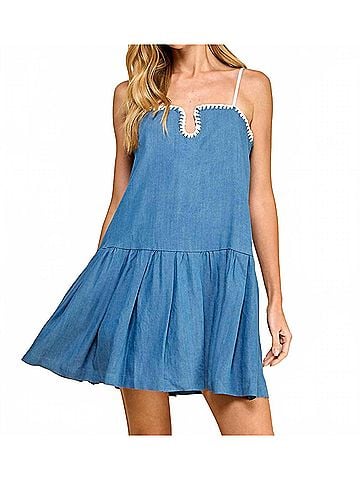 TCEC Spaghetti Strap Mini Dress in Denim Blue (view 2)