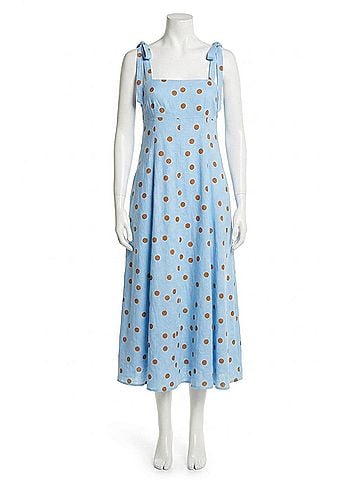 Astr Lillian Polka Dot Midi Dress in Blue Rust (view 1)