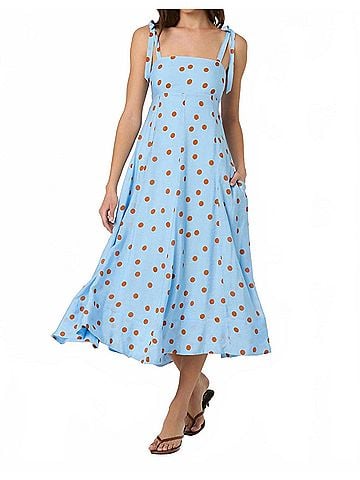 Astr Lillian Polka Dot Midi Dress in Blue Rust (view 2)