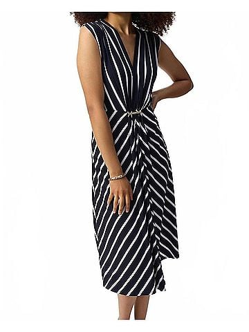 Joseph Ribkoff Silky Knit Stripe Fit And Flare Dress in Midnight Blue/Vanilla (view 2)