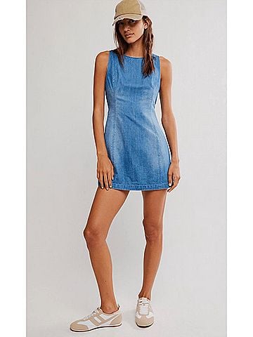 Free People Atlas Denim Mini Dress in Blue Fade (view 2)
