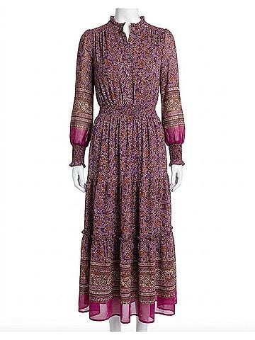 Karlie Floral Chiffon Metallic Maxi Dress in Purple (view 1)