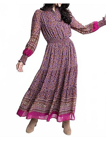 Karlie Floral Chiffon Metallic Maxi Dress in Purple (view 2)