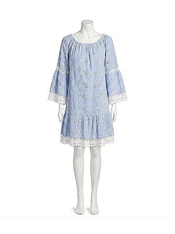 Karen Kane Ellie Embroidered Mixed Lace Dress in Chambray (view 1)