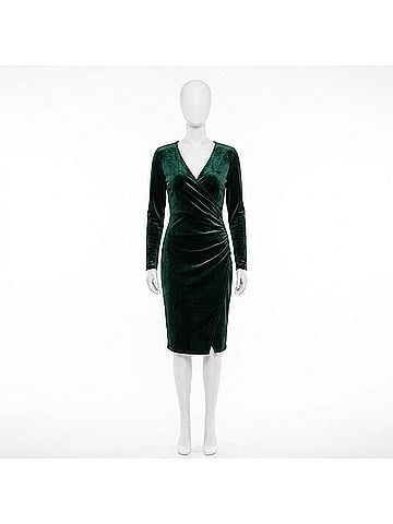 Ralph Lauren Long Sleeve Velvet Midi Dress in Green (view 1)