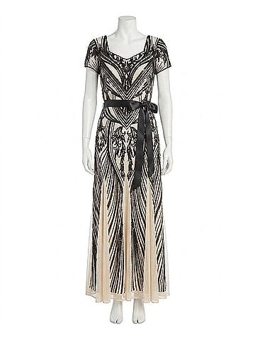 R&M Richards Sequined Belted Maxi Dress in Champagne Black (view 1)