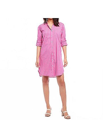 Karen Kane Stephie Striped Shirtdress in Fuchsia (view 2)