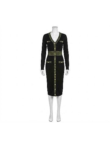 Flying Tomato Sweater Midi Dress in Black, Gold (view 1)