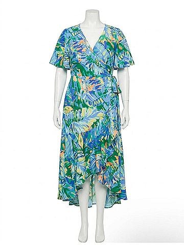 Flying Tomato Woven High Low Dress in Blue/Green (view 1)