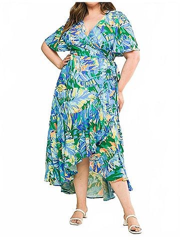 Flying Tomato Woven High Low Dress in Blue/Green (view 2)