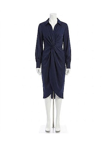 Karen Kane Savannah Twist Front Sateen Midi Dress in Navy (view 1)