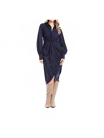 Karen Kane Savannah Twist Front Sateen Midi Dress in Navy (view 2)