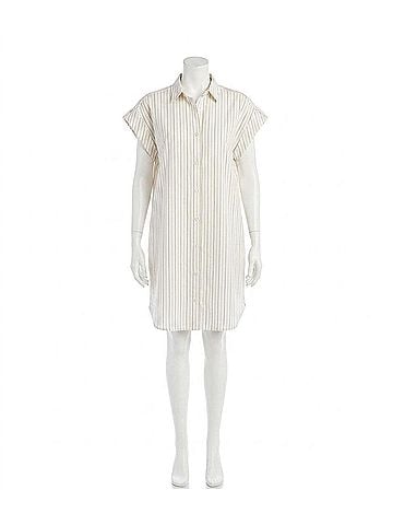 Karen Kane Stripe Cap Sleeve Shirtdress in Off White With Black (view 1)