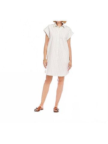 Karen Kane Stripe Cap Sleeve Shirtdress in Off White With Black (view 2)