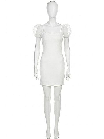 She + Sky Organza Puff Sleeve Heavy Knit Mini Dress in Off White (view 1)