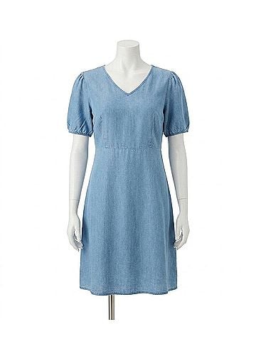 Molly Bracken V-Neck Tencel Tie Back Mini Dress in Blue (view 1)