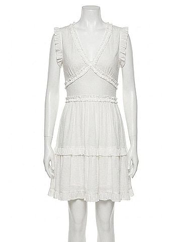 Pinch Sleeveless V-Neck Ruffle Mini Dress in White (view 1)