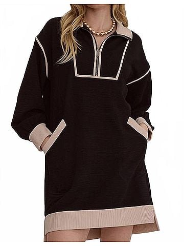 Entro Long Sleeve Everyday Dress in Ebony (view 2)
