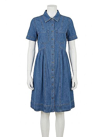 Tribal Button Down Flowy Dress in Fjord Blue (view 1)