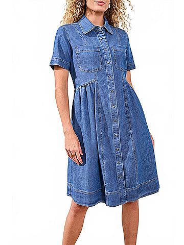Tribal Button Down Flowy Dress in Fjord Blue (view 2)