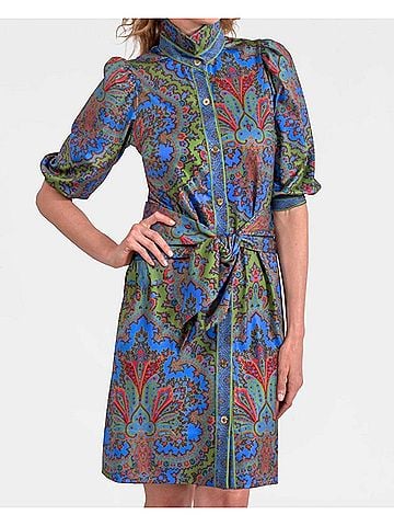 Gretchen Scott Designs Swagger Dress in Olive, Periwinkle &amp; Orange Paisley (view 2)