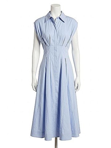 Astr Beckett Tapered Waist Pleated Midi Dress in Blue (view 1)
