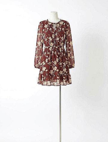 Gilli Long Sleeve Ruffle Mini Dress in Rust - Cream Floral (view 1)
