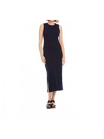 Karen Kane Ribbed Sleeveless Midi Column Dress in Navy (view 2)