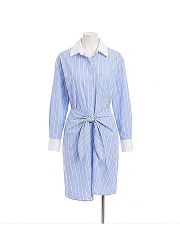 Karen Kane Stripe Faux Wrap Shirtdress in Blue With White (view 1)
