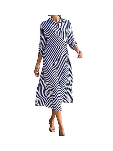 Tribal Long Sleeve Waist Wrap Dress in Blue (view 2)