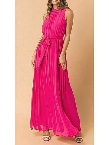 Flying Tomato Baby Pleated Halter Maxi Dress in Fuchsia (view 2)