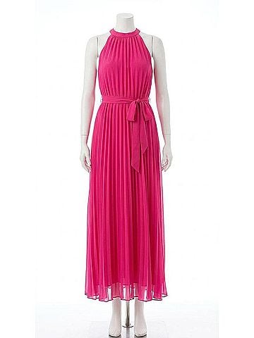 Flying Tomato Baby Pleated Halter Maxi Dress in Fuchsia (view 1)